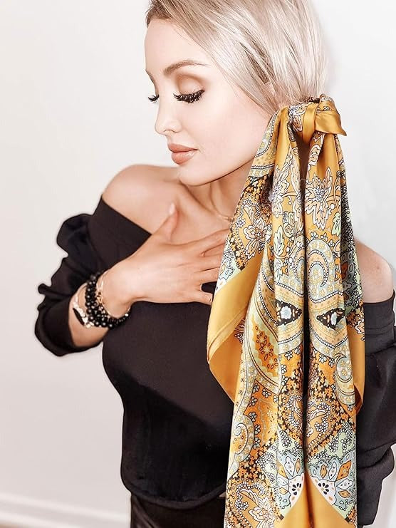 Groot vierkant satijnen haaraccessoire, zijden sjaal, strandhoofddoek voor vrouwen