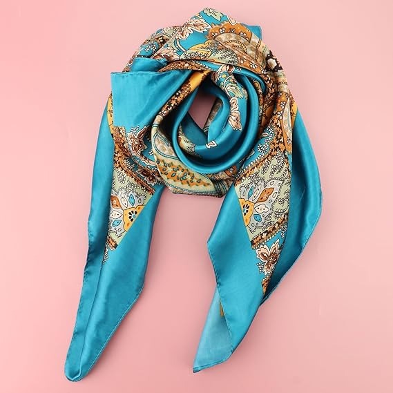 Groot vierkant satijnen haaraccessoire, zijden sjaal, strandhoofddoek voor vrouwen