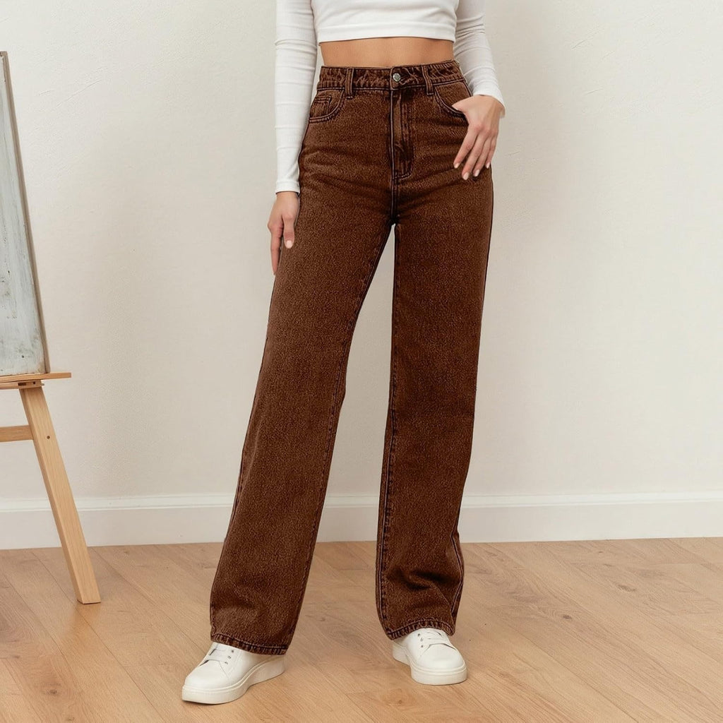 Dames jeans met lange, wijde pijpen, modieus en losvallend model, casual.