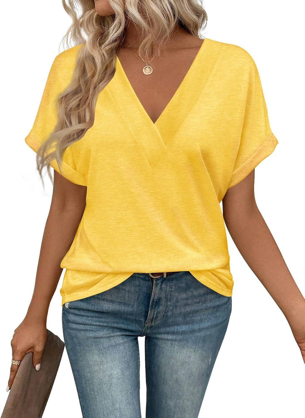 Dames zomer casual slim fit T-shirt met korte mouwen en V-hals in effen kleur