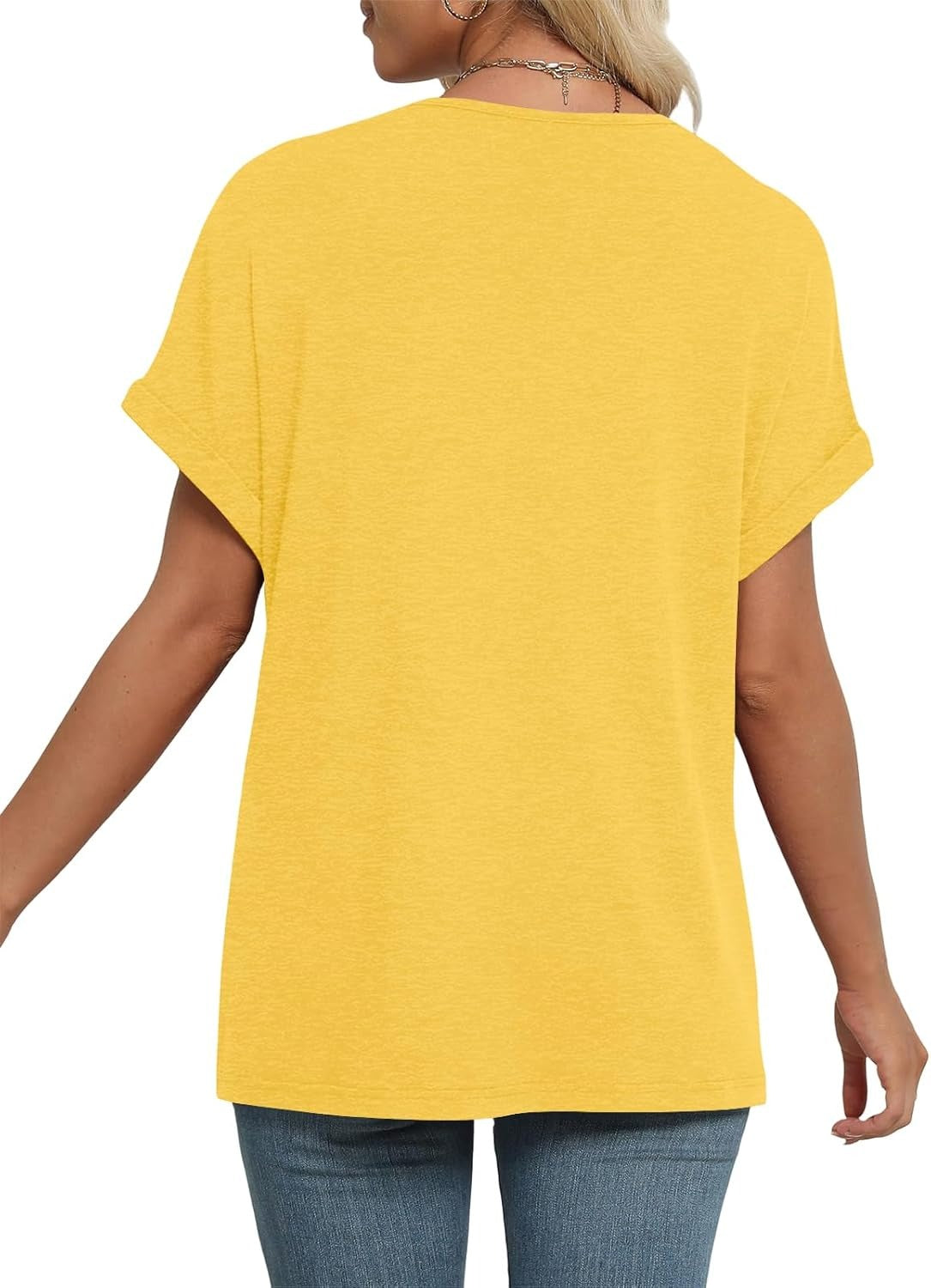 Dames zomer casual slim fit T-shirt met korte mouwen en V-hals in effen kleur