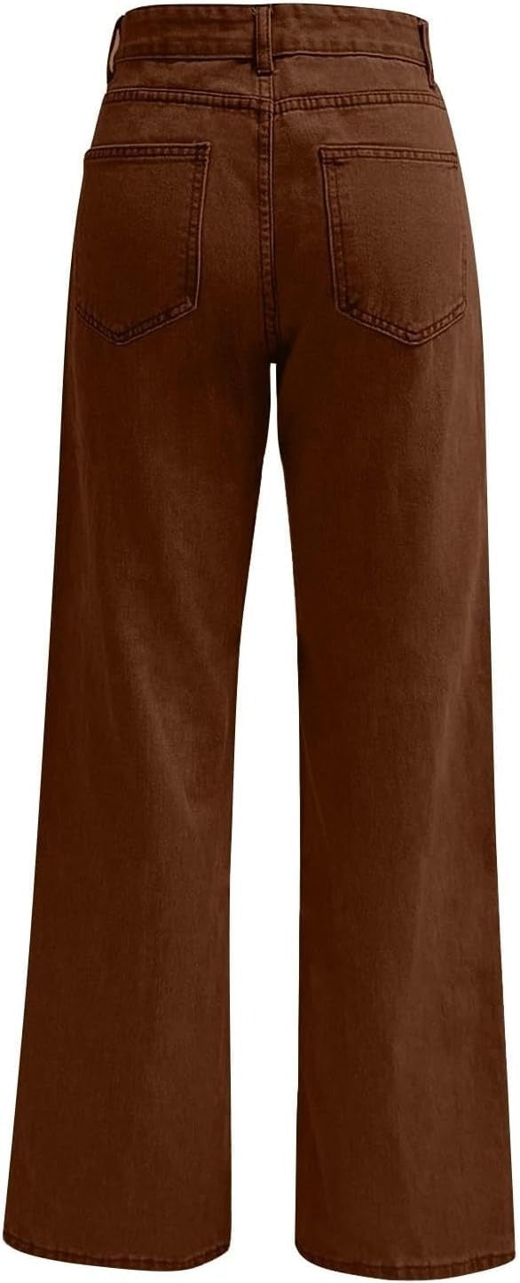 Dames jeans met lange, wijde pijpen, modieus en losvallend model, casual.