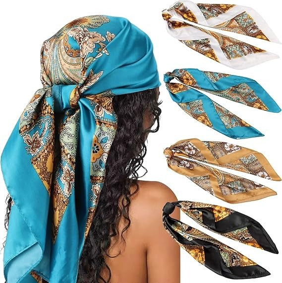 Groot vierkant satijnen haaraccessoire, zijden sjaal, strandhoofddoek voor vrouwen