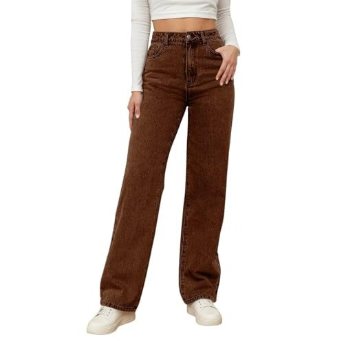 Dames jeans met lange, wijde pijpen, modieus en losvallend model, casual.